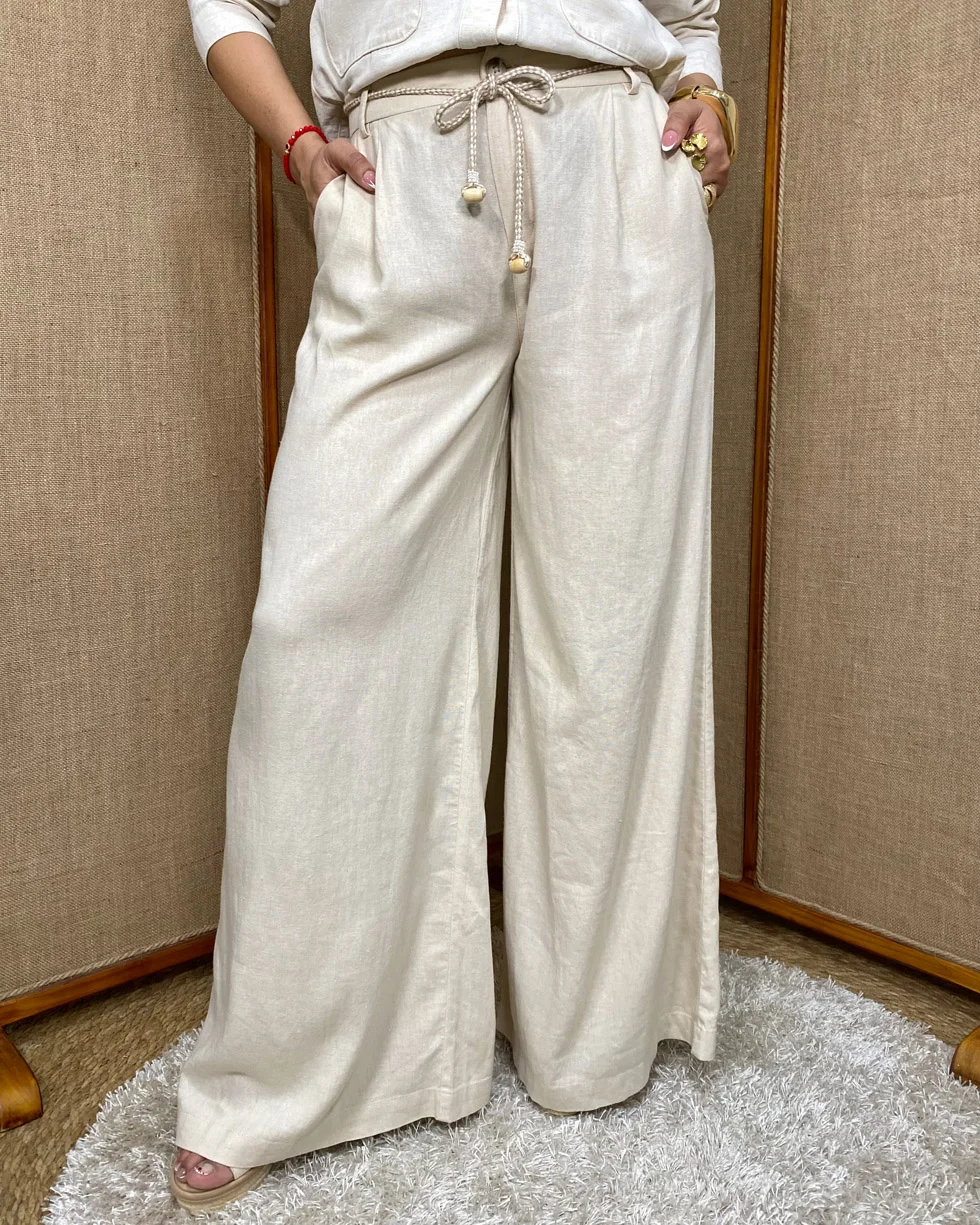 Pantalón palazzo con pinzas y bolsillos y elástico en pretina - 8