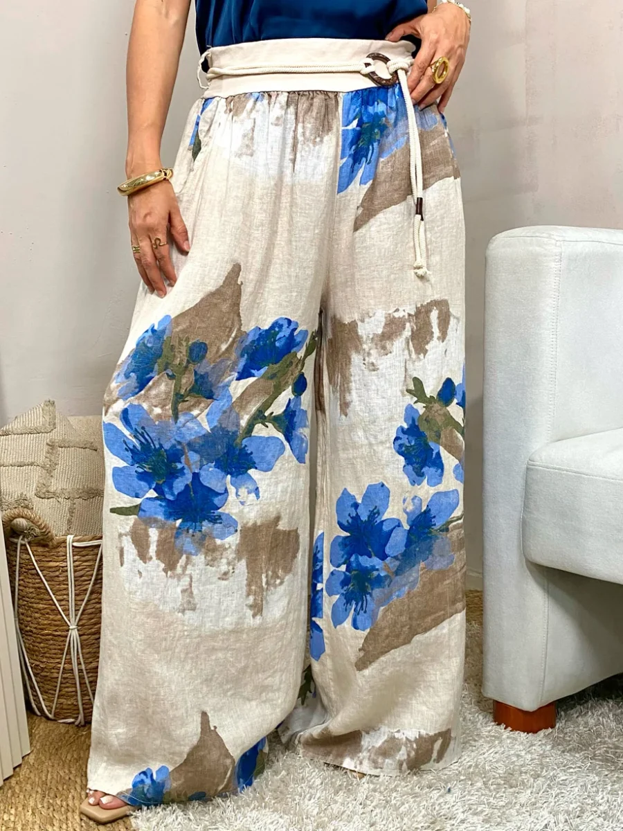 Pantalón lino estampado incluye cordón