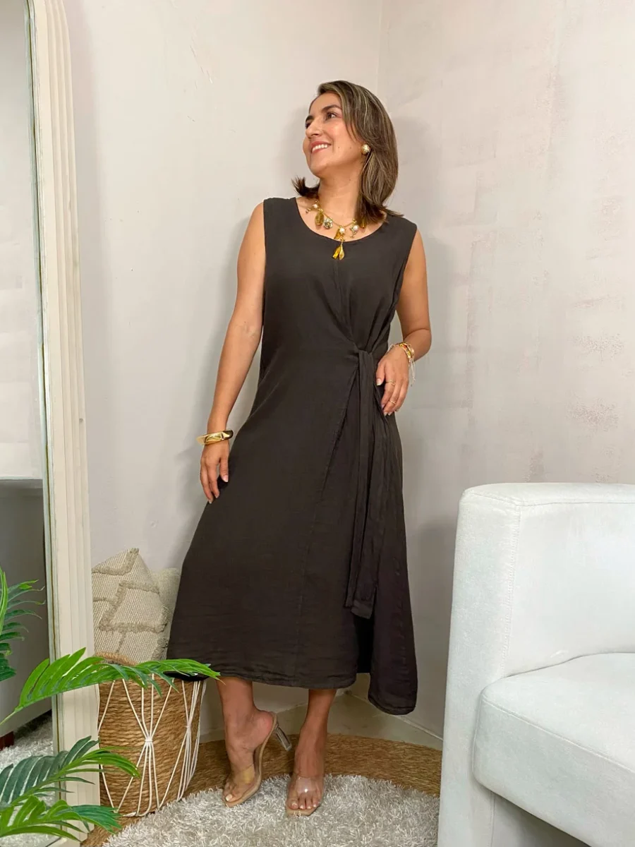 Vestido cuello redondo manga sisa