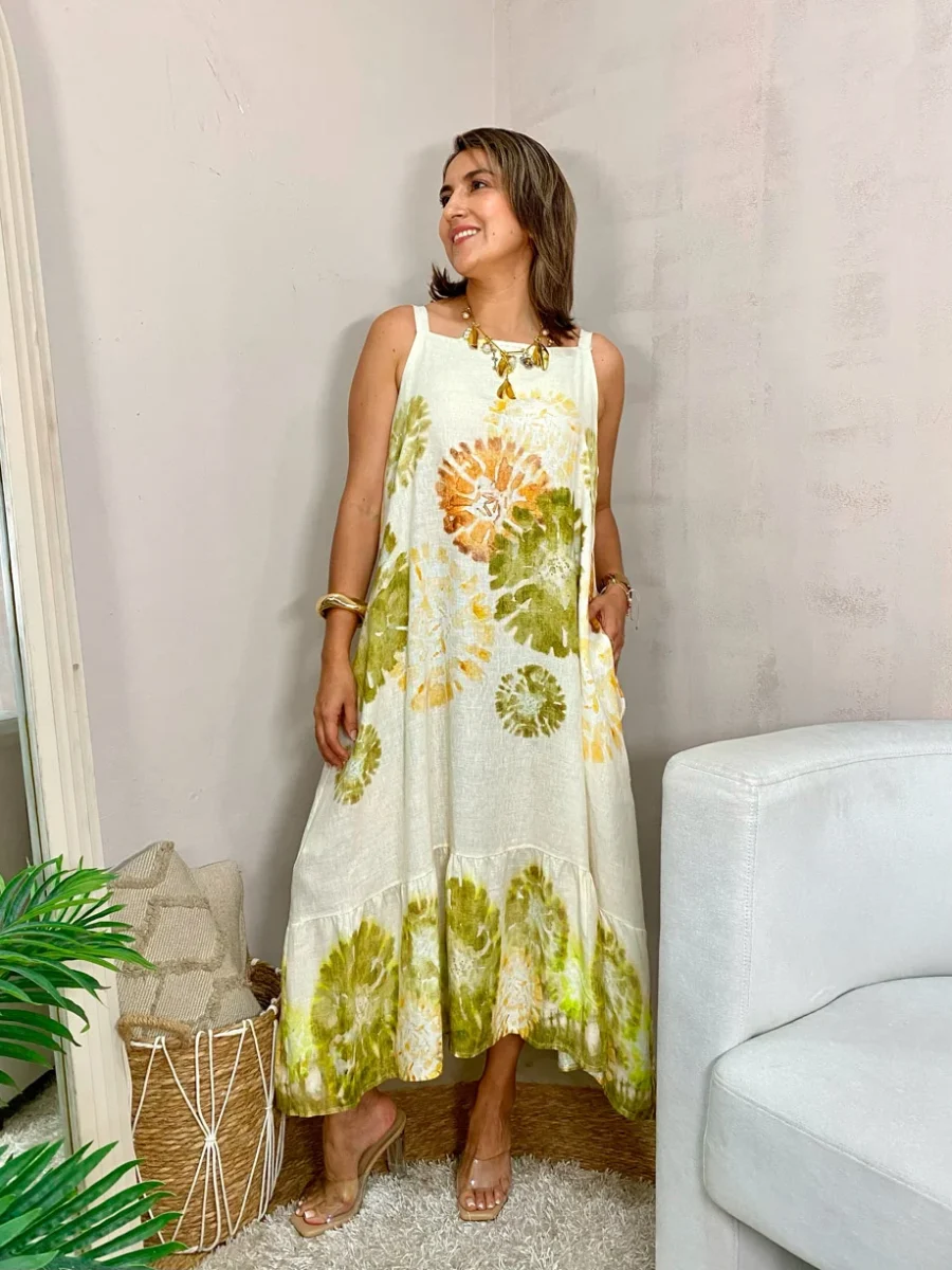 Vestido maxi sin mangas escote cuadrado