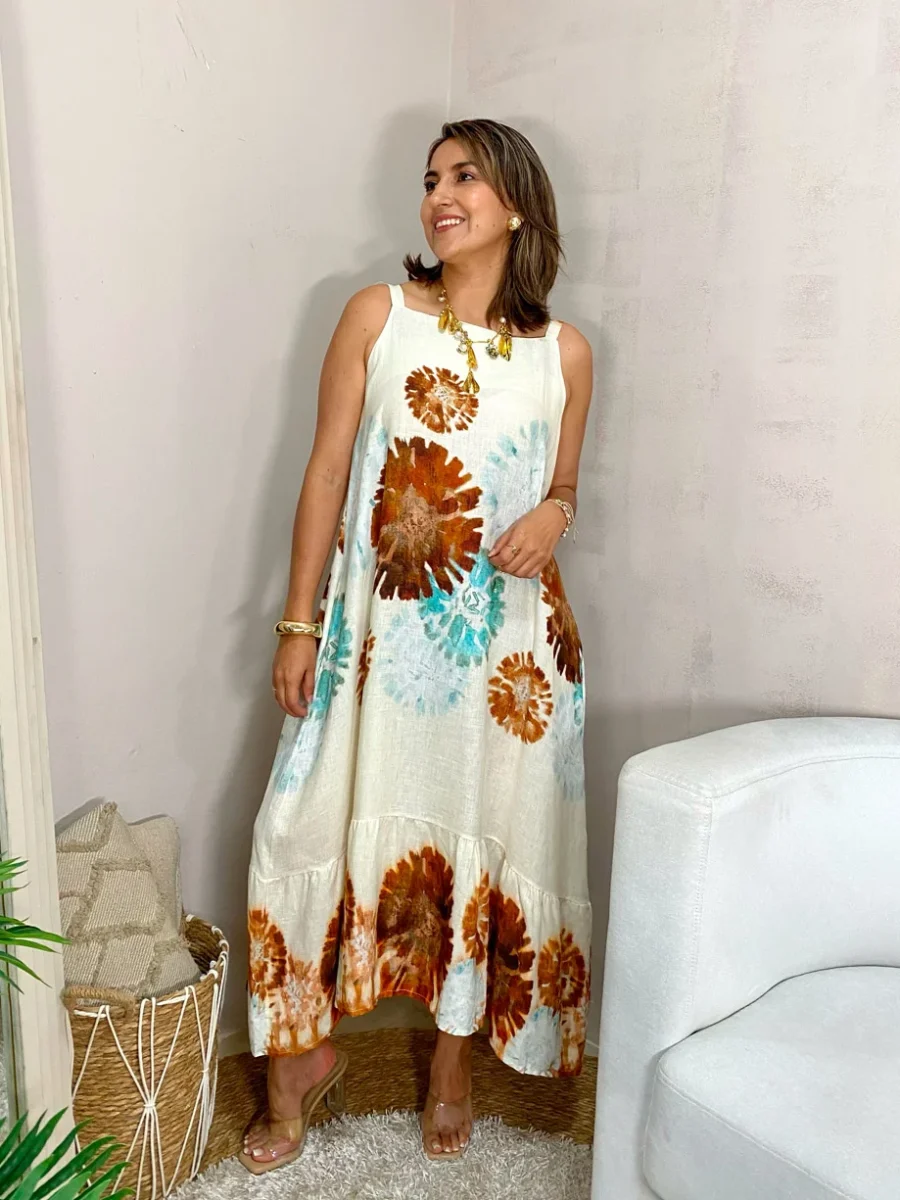 Vestido maxi sin mangas escote cuadrado