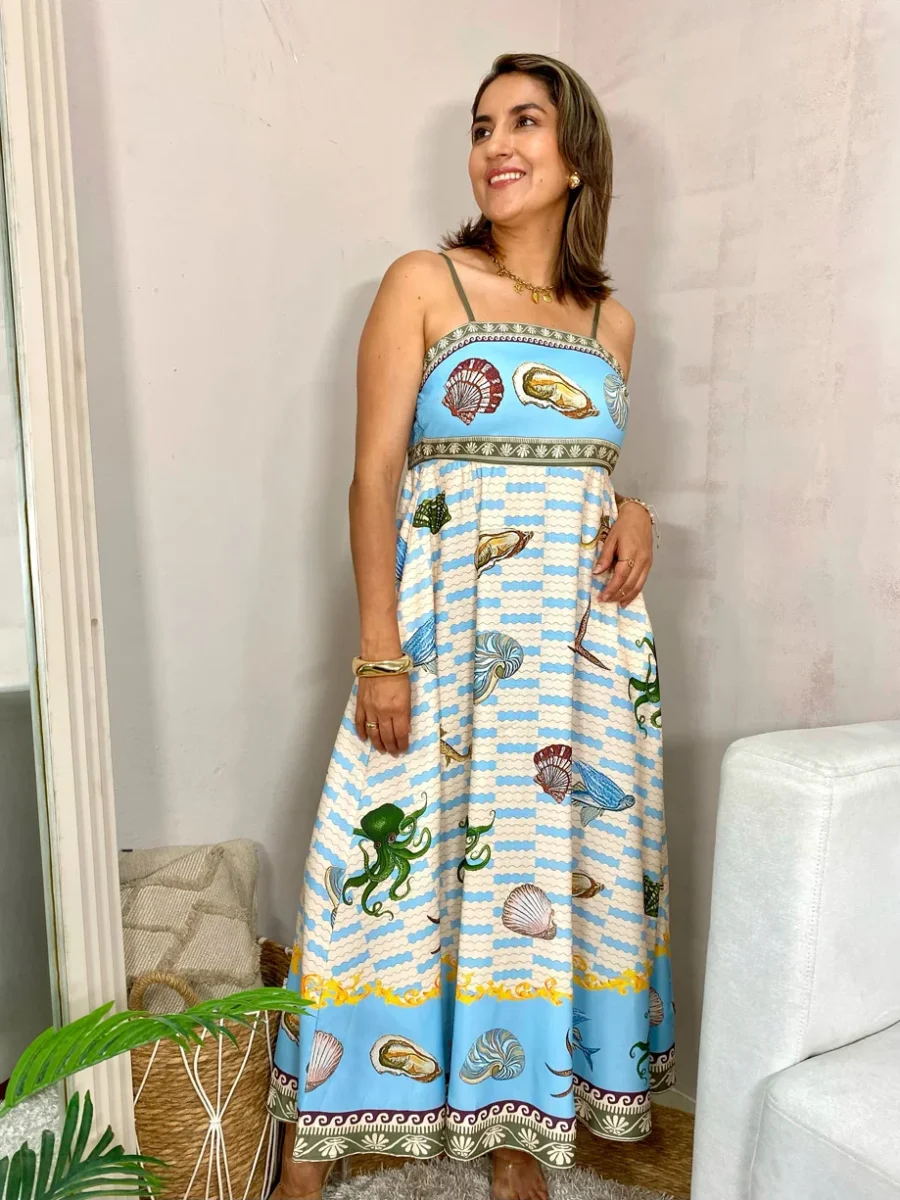 Vestido midi con estampado marino