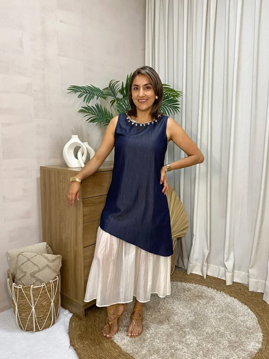 Vestido Bicolor Corte Asimétrico