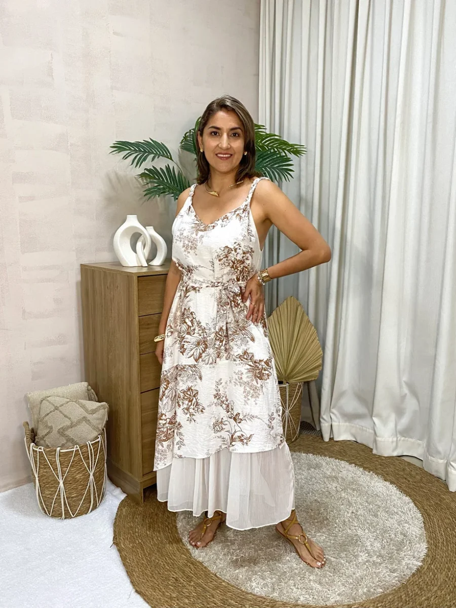 Vestido Tiras Trenzadas Estampado Floral