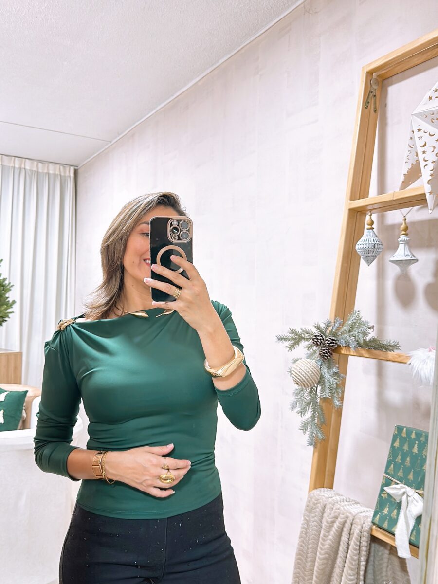 Blusa manga larga y cuello drapeado