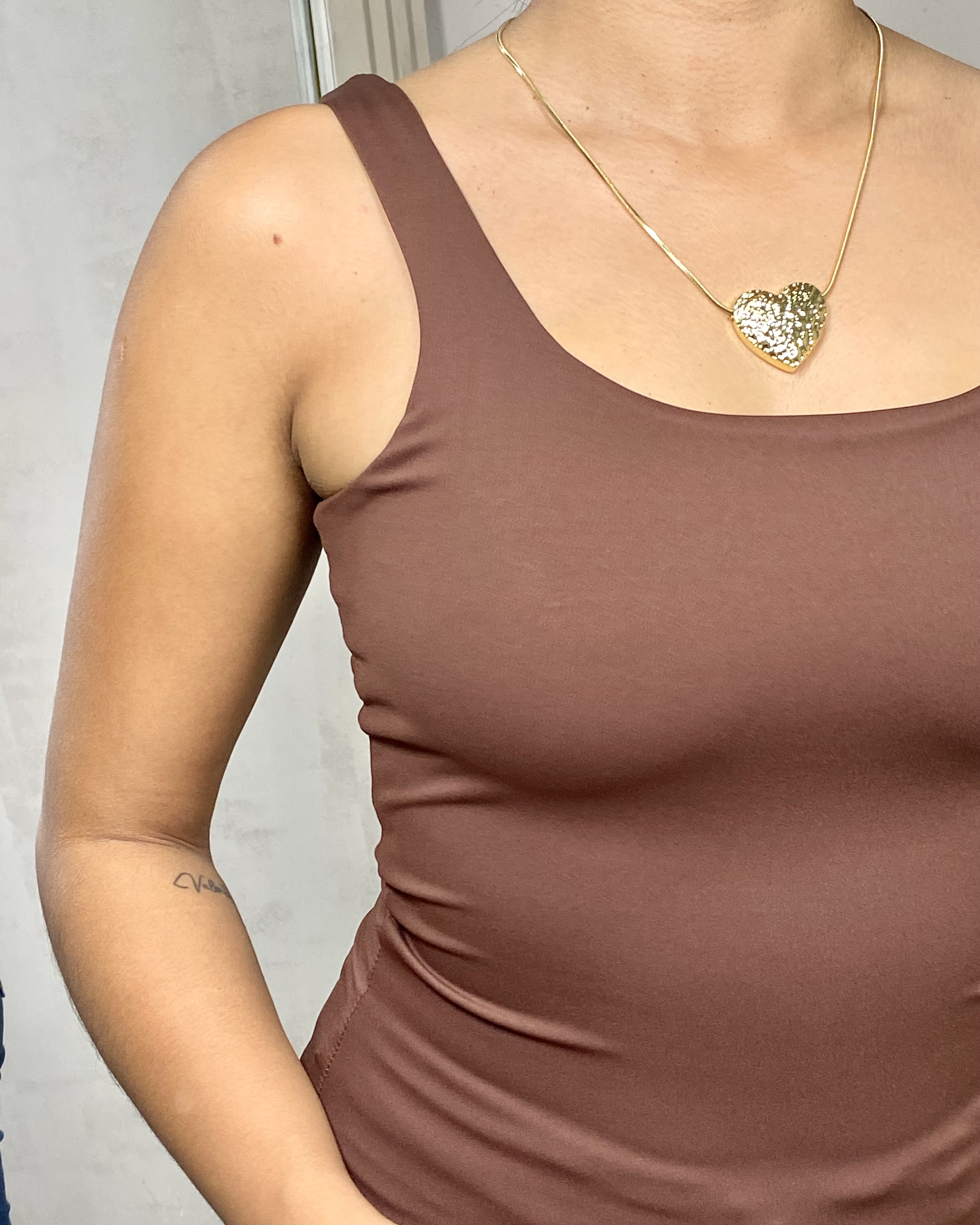 Blusa básica en lycra con escote redondo - S, Marron