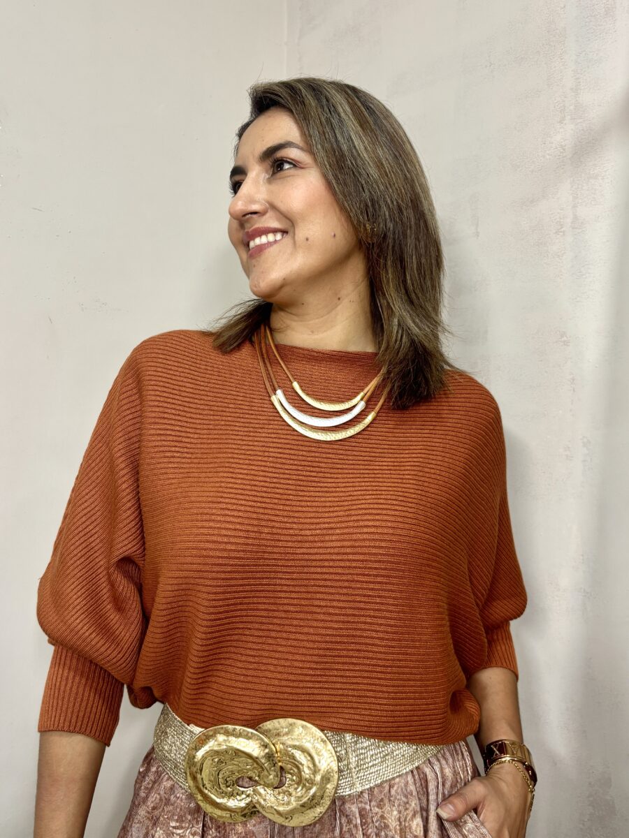 Blusa manga kimona de tela acanalada