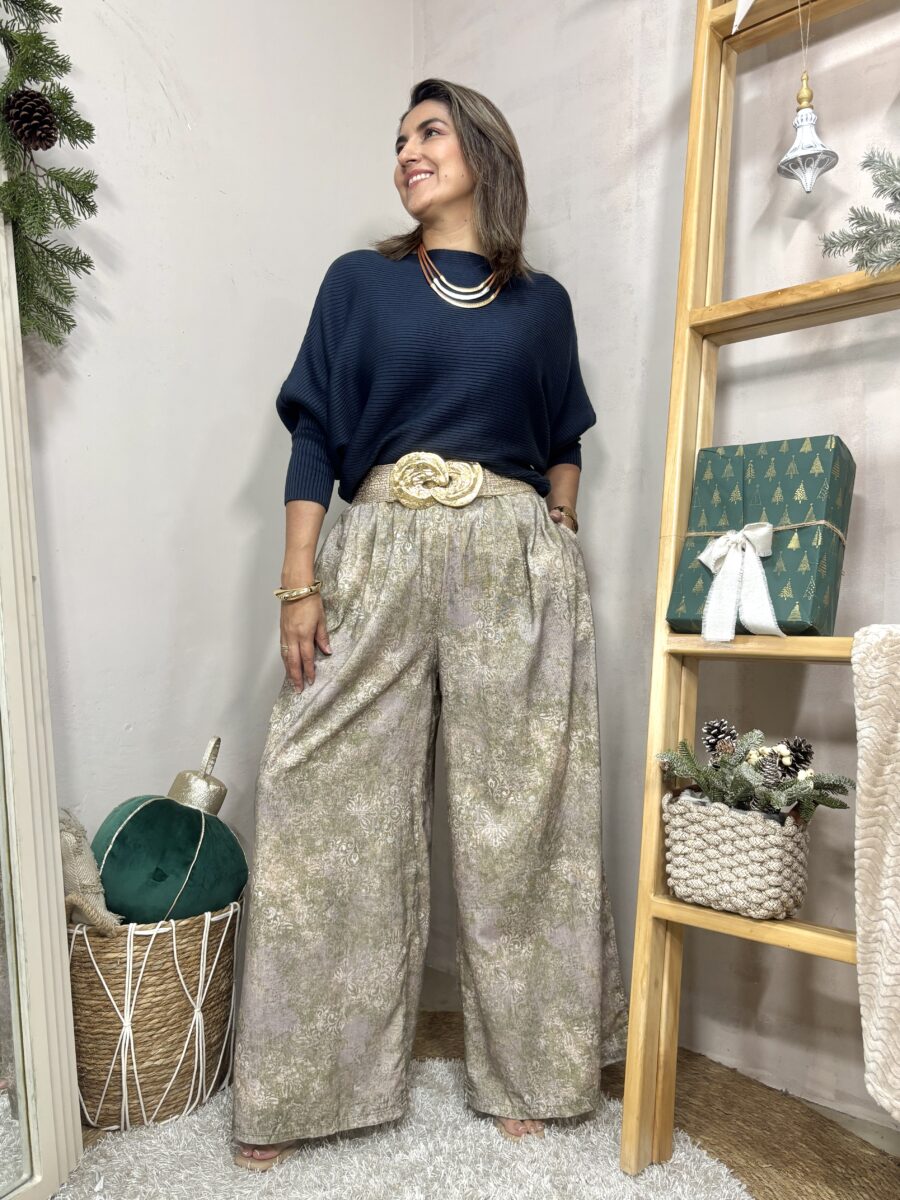 Palazzo estampado vintage con elástico en pretina