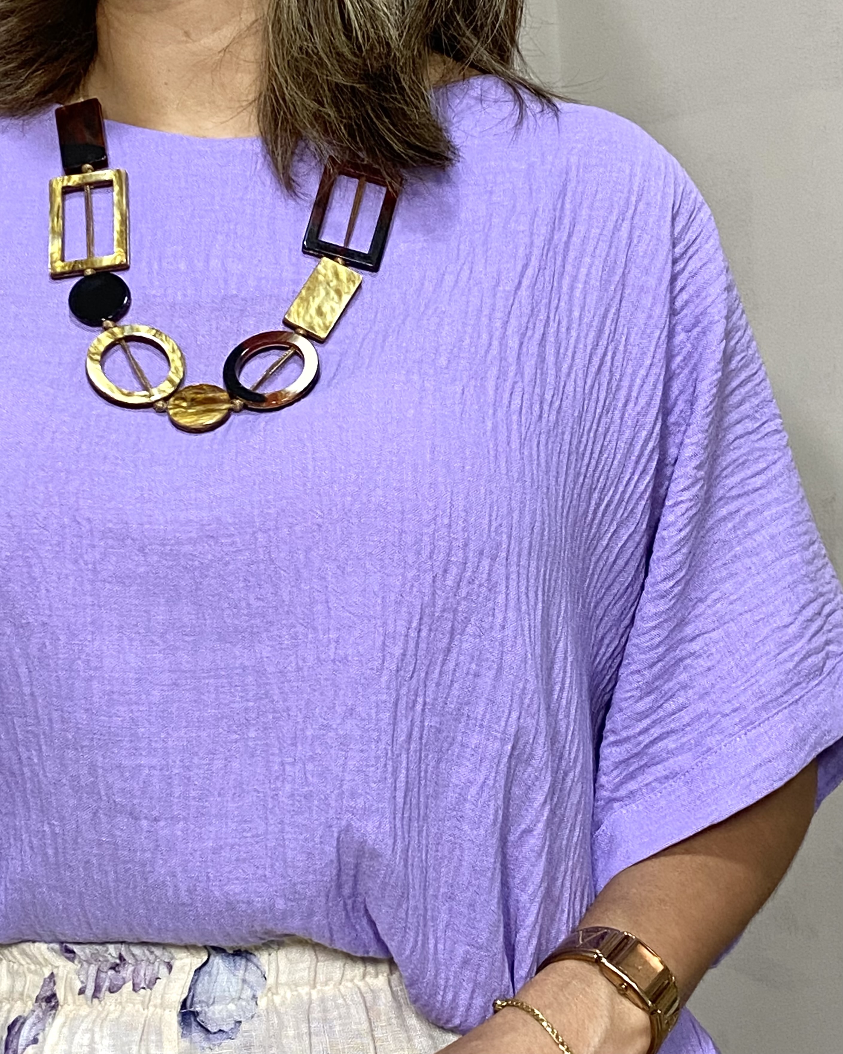 Blusa oversize de lino, silueta relajada - Única, Lila