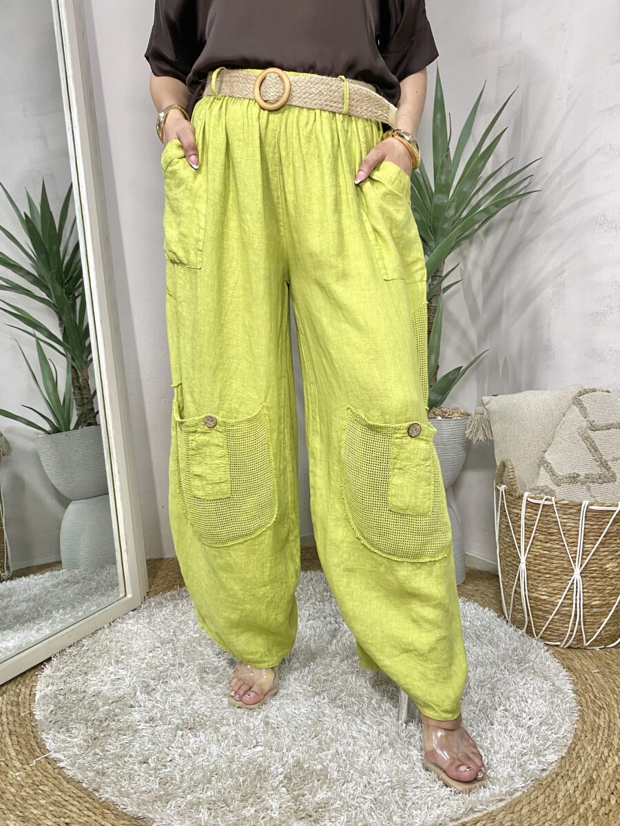 Palazzo bolsillos amplios de malla, incluye cinturón