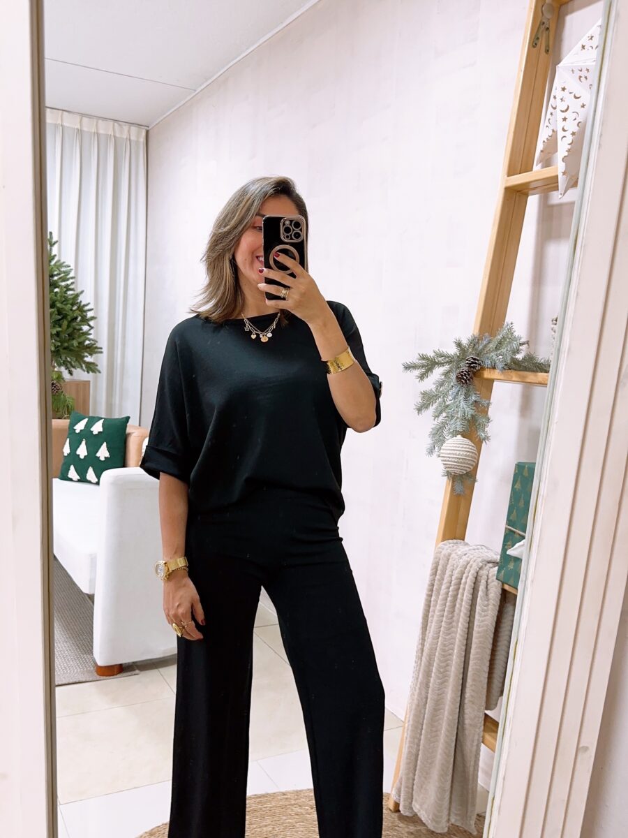 Conjunto 2 piezas tejido de punto con detalle dorado