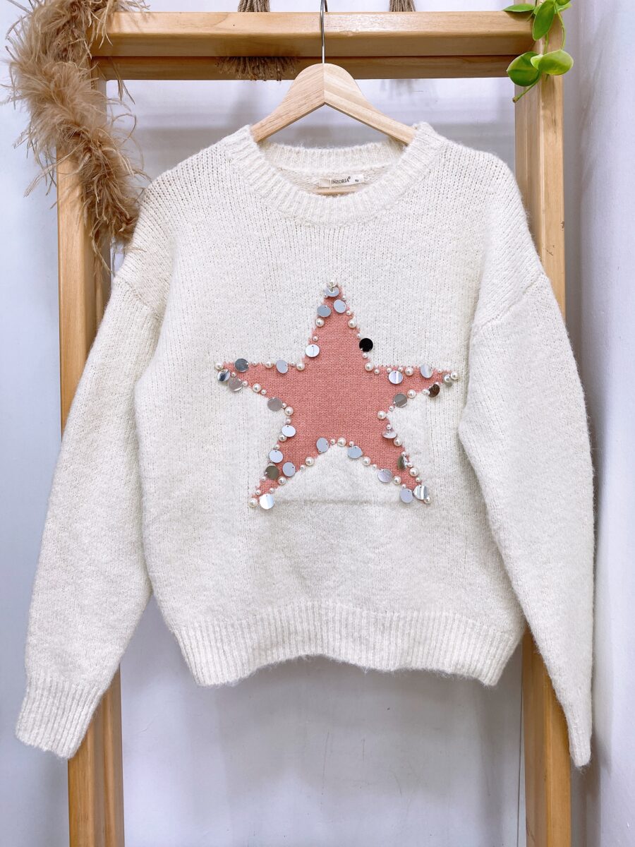 Sweater tejido cuello redondo con detalle de estrella