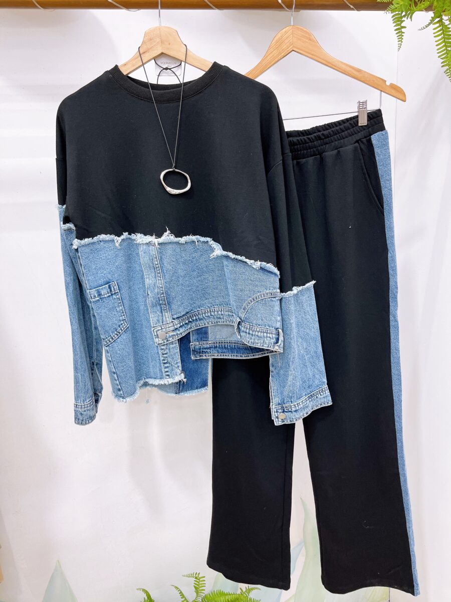 Conjunto 2 piezas combinación de algodón con denim