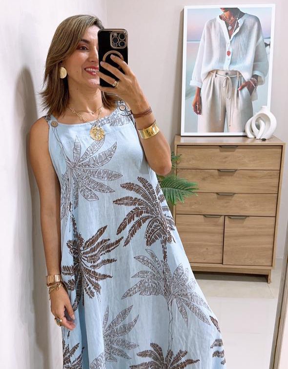 Vestido con tirantes 100% lino y bolsillos funcionales