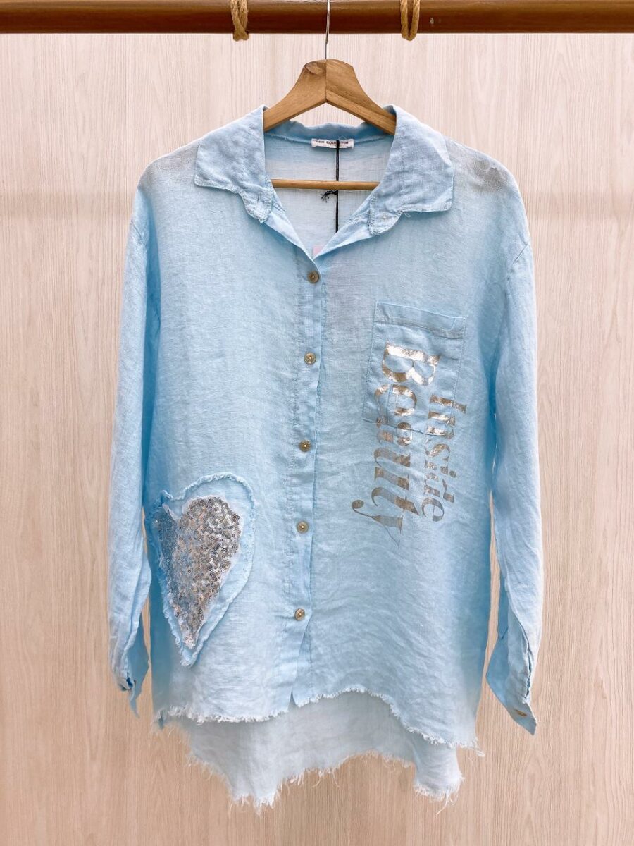 Blusa manga larga 100% Lino aplique corazón