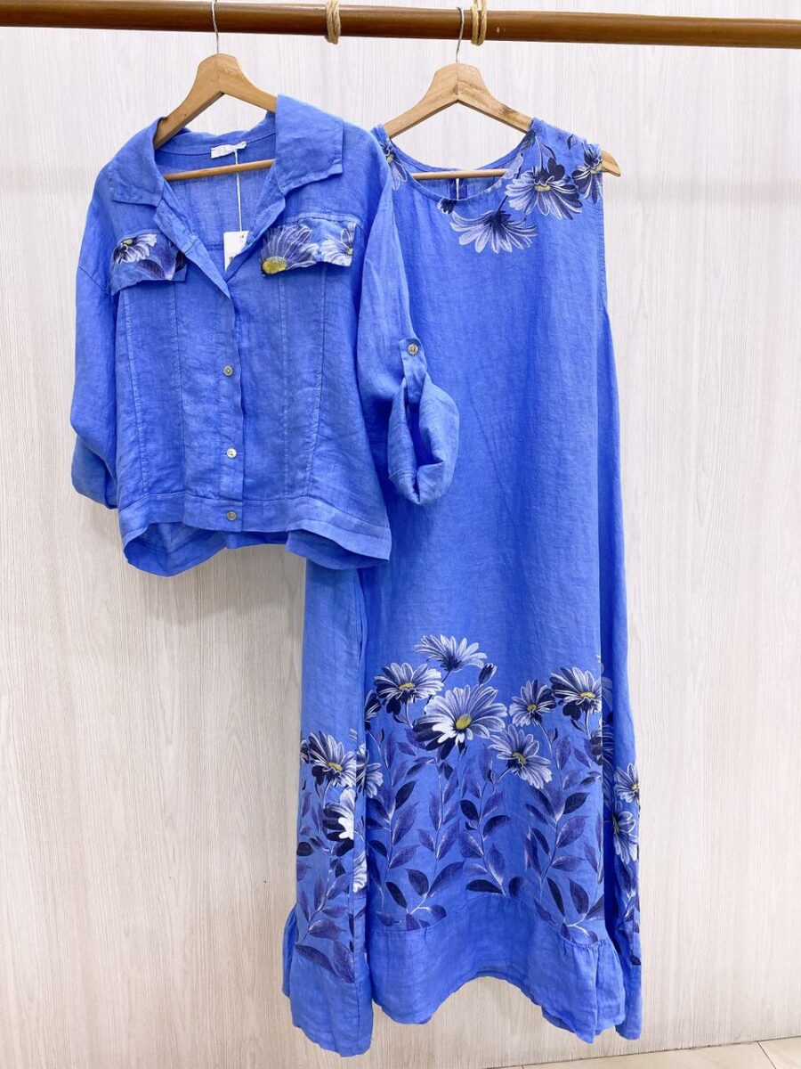 Vestido con chaqueta en lino 100% con estampado floral