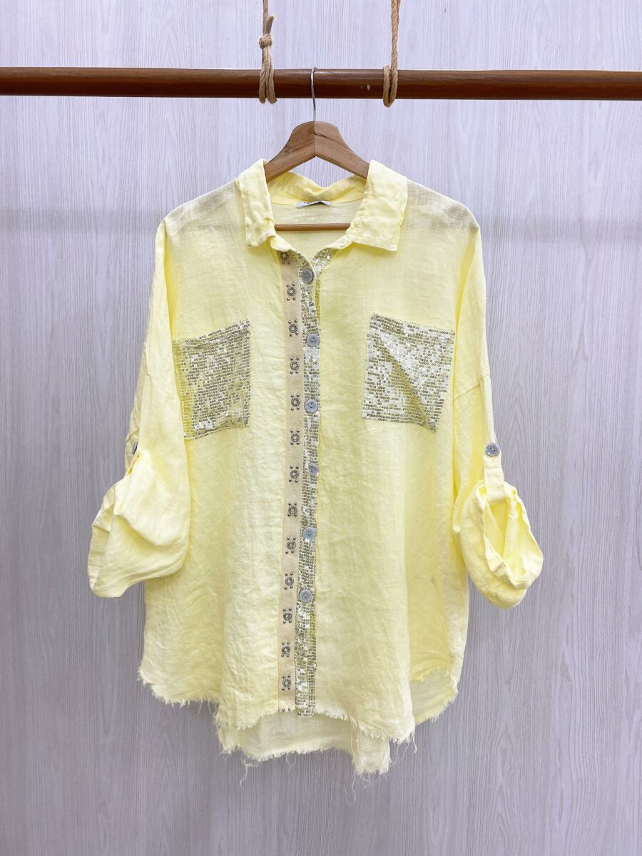Blusa lino 100% manga larga con lentejuelas