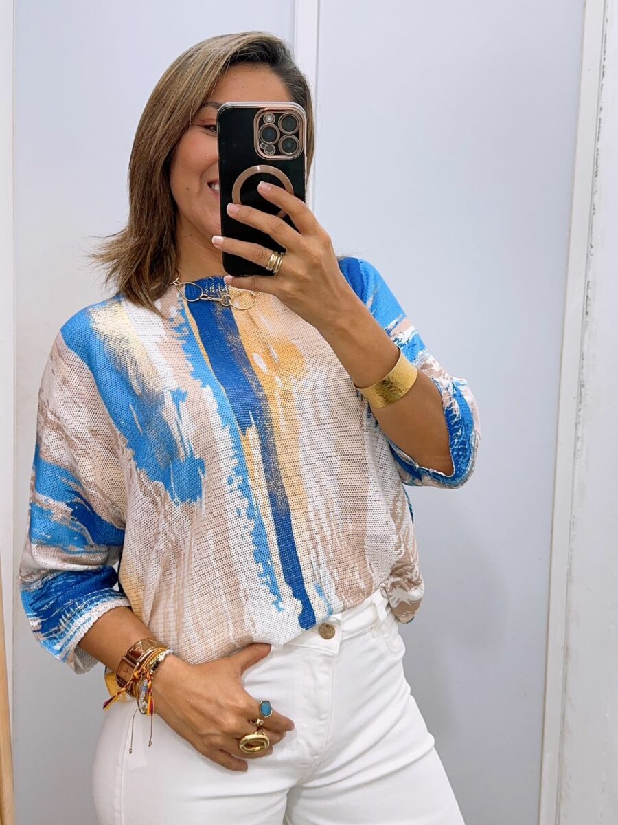 Sweater tejido de manga kimona detalles en foil
