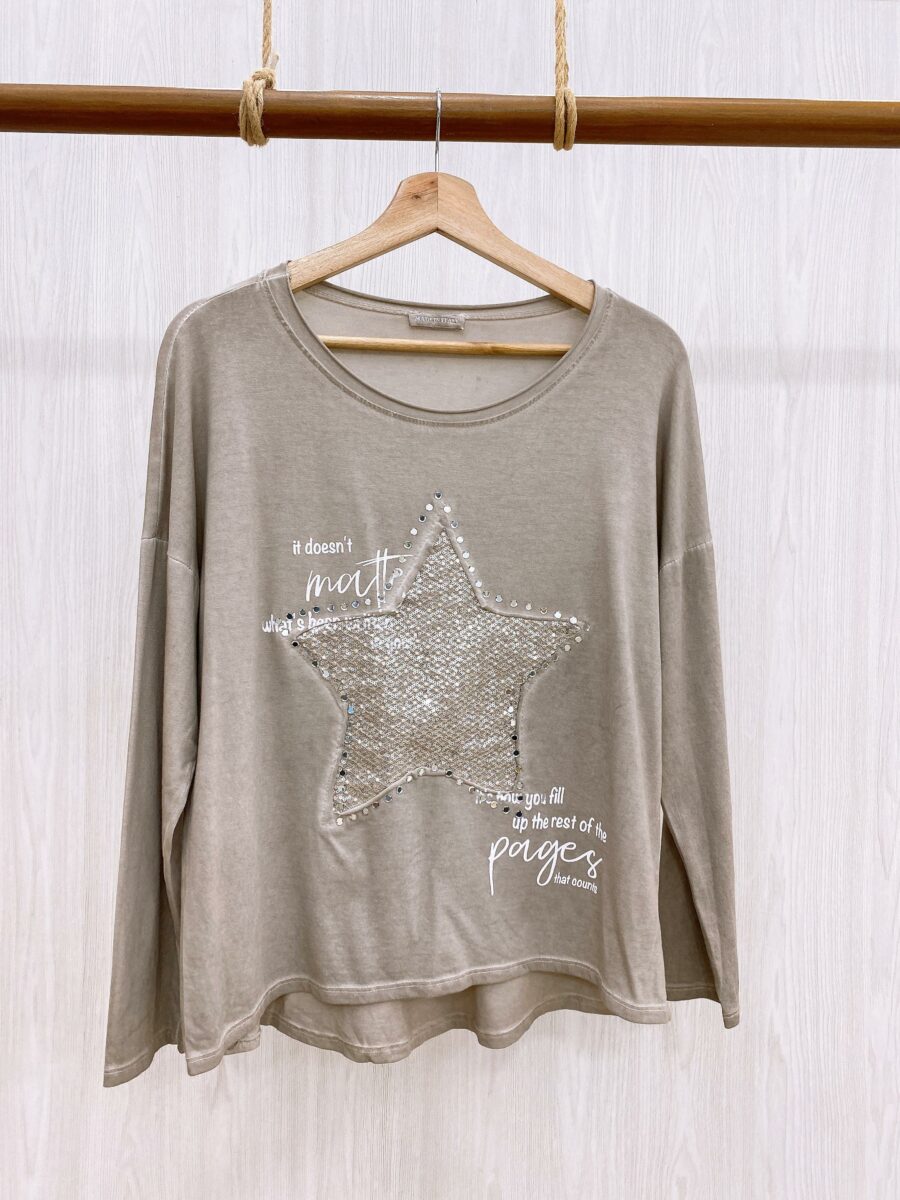 Blusa manga larga cuello redondo detalle de estrella EU4217512