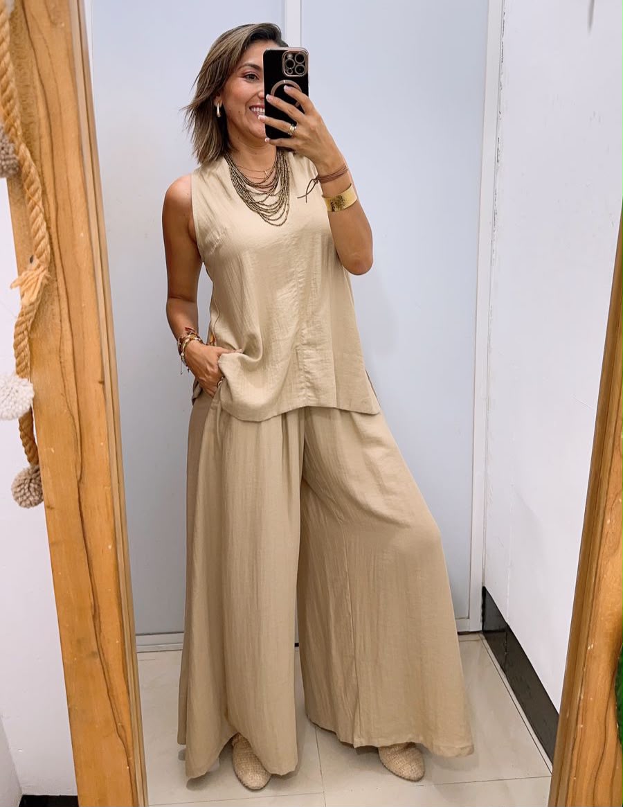 Conjunto casual blusa y pantalón incluye cinturón AN909